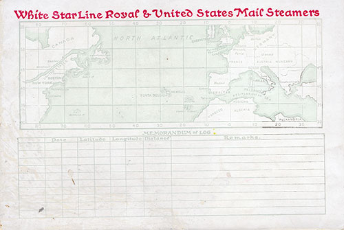 Track Chart and Memorandum of Log (Unused), RMS Oceanic Passenger List, 8 December 1909.