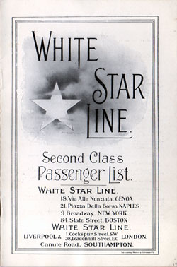 Passenger Manifest, White Star Line RMS Olympic - 1920 - Front Cover
