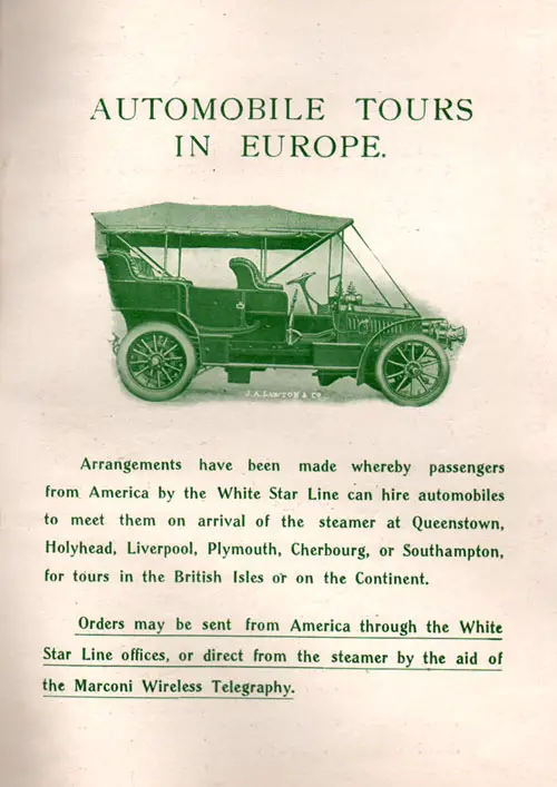 Advertisement: Automobile Tours in Europe, 1910.