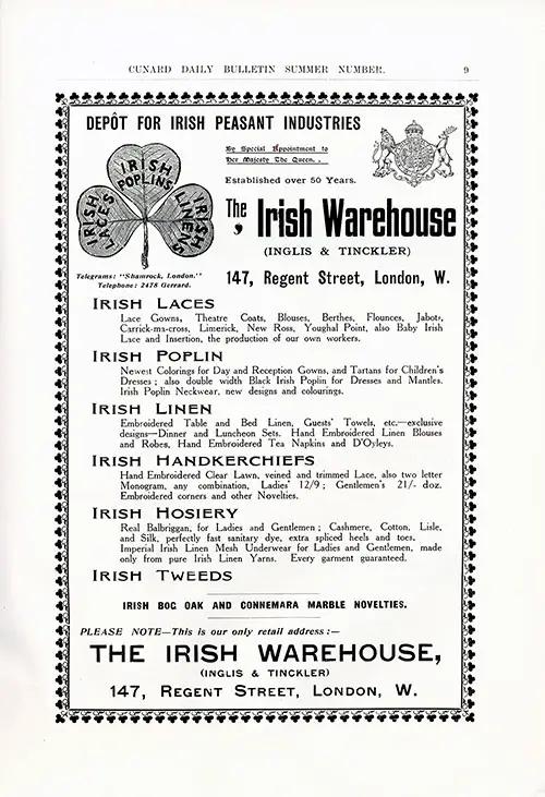 Vintage Fashions - Irish Warehouse - London (1912)