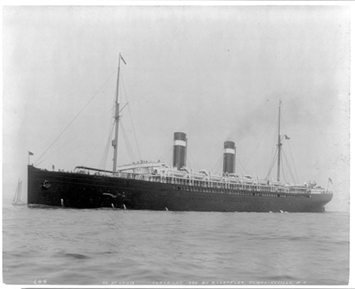 The Amerrican Line Steamship SS St. Louis in New York Harbor, Full, Broadside View, c1896.