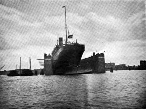 View of Ryndam of the Holland-American Line in Floating Dry Dock.