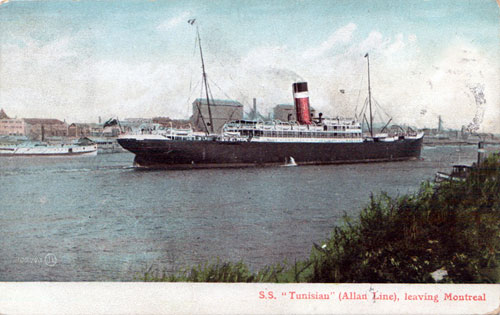 SS Tunisian Post Card "Leaving Montreal"