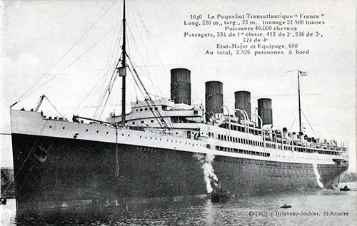 Vintage Postcard of the SS France of the CGT French Line (1912)