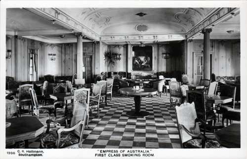 Vintage Postcard - First Class Smoking Room - SS Empress of Australia (1937)