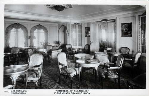 Vintage Postcard - First Class Drawing Room - SS Empress of Australia (1937)