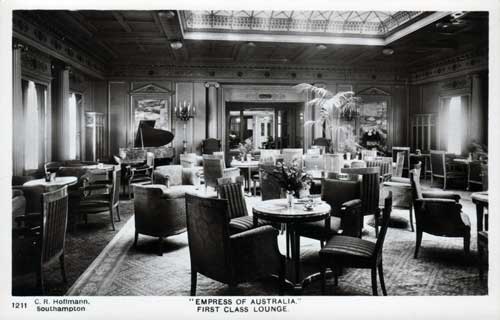 Vintage Postcard - First Class Lounge - SS Empress of Australia (1937)