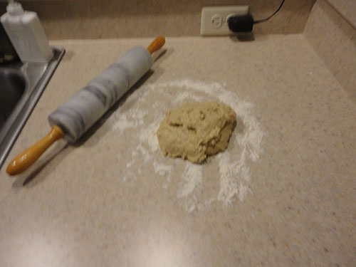 Kringle Dough, Ready To Roll Out Sitting on a Bed of Flour.