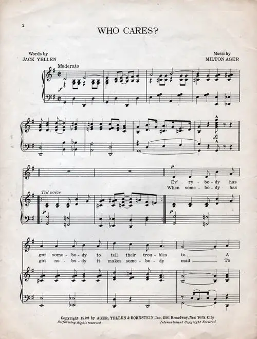 Who Cares? Al Jolson's Sensational Hit - Sheet Music for Piano, Page 2