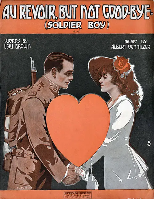 Front Cover, Vintage Sheet Music: Au Revoir, But Not Good Bye, (Soldier Boy) (1917)