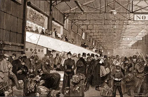 The end of a voyage - arriving in New York from a steamship circa 1890