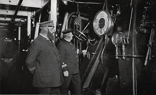 Below Deck in the Engine Hold. The Captain Conferring With the Chief Engineer.
