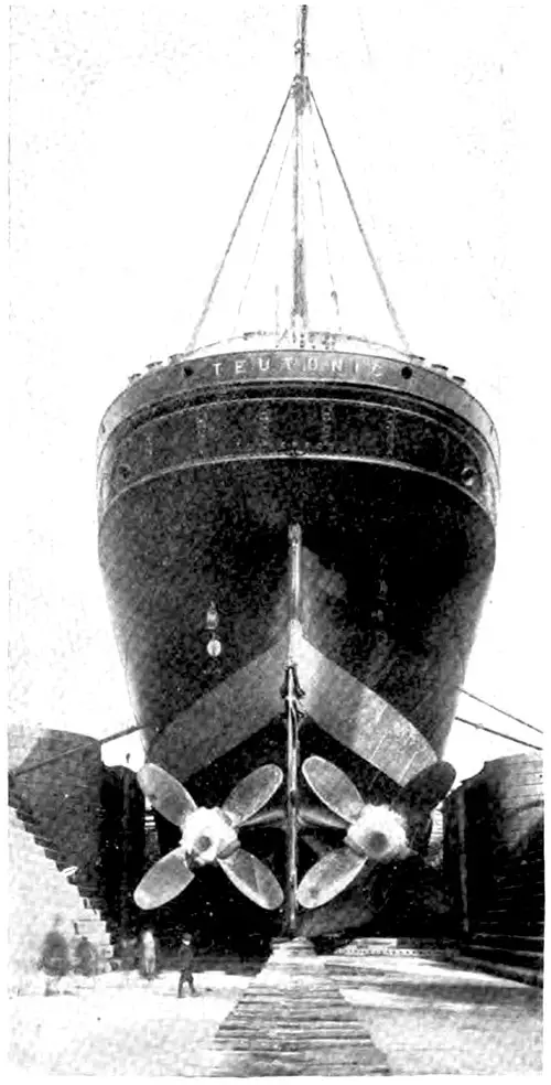 Twin-Screw Steamer SS Teutonic of the White Star Line in Dry Dock. 