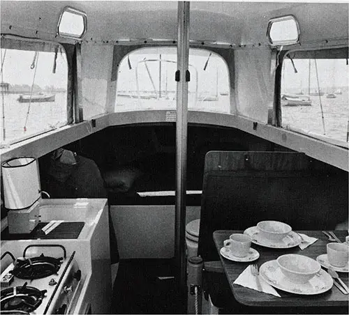 Interior View of the New 1971 O'Day 23 Sailboat Looking Forward. Manufactured by O'Day, A Bangor Punta Company.