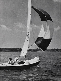 Catching the Wind in the New 1971 O'Day Yngling Sailboat, Manufactured in the USA by O'Day, A Bangor Punta Company.