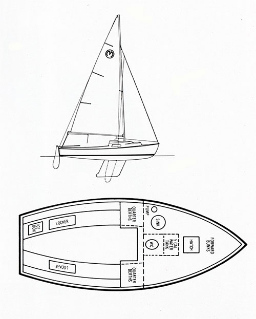 Basic Schematics of the New 1971 O'Day Mariner 2+2 Sailboat.