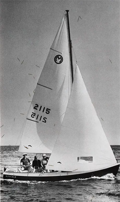 Cathing the Waves as a Family Sails Away in the New 1971 Mariner 2+2 Sailboat.