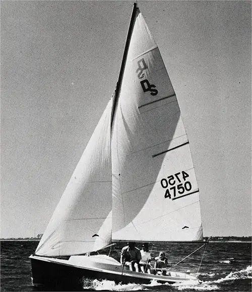 Relaxing with Friends on Sailing Day on a New 1971 O'Day Day Sailer Sailboat.