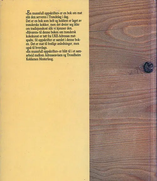 Back Cover, En Munnfull Oppskrifter (A mouthful of Recipes), 1993.