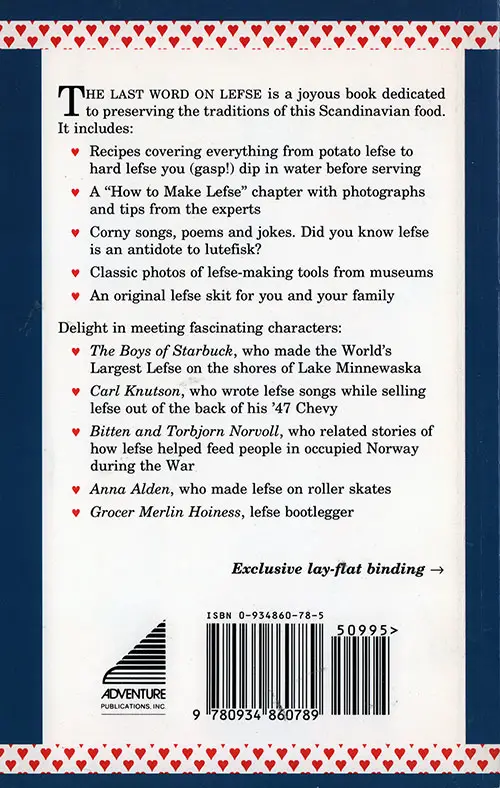 Back Cover, The Last Word On Lefse: Heartwarming Stories - and Recipes Too!, 1992.
