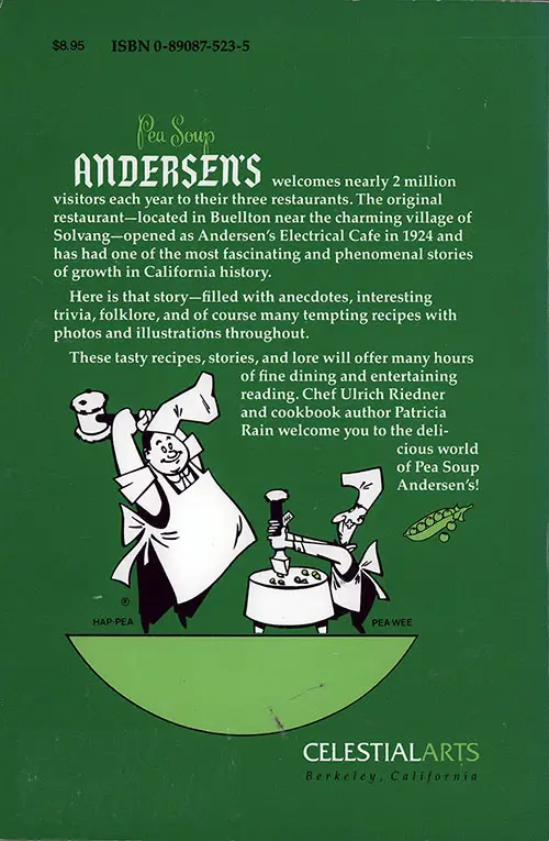 Back Cover, Pea Soup, Andersen's Scandinavian-American Cookbook, 1995.