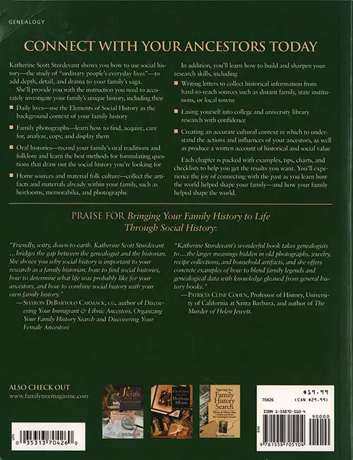 Back Cover, Bringing Your Family History to Life Through Social History, 2000.