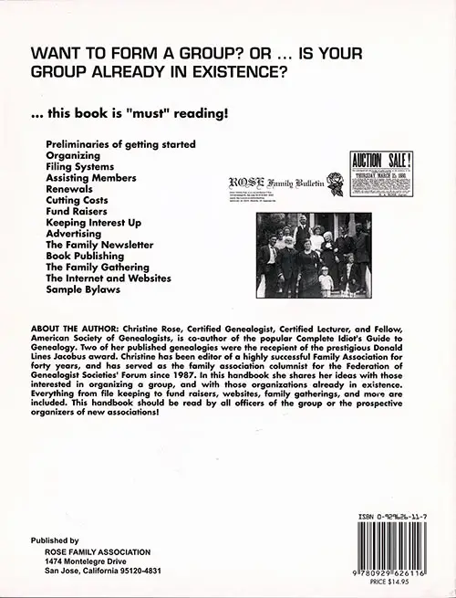 Back Cover, Family Associations: Organization and Management, 3rd Edition, Revised, 2001.