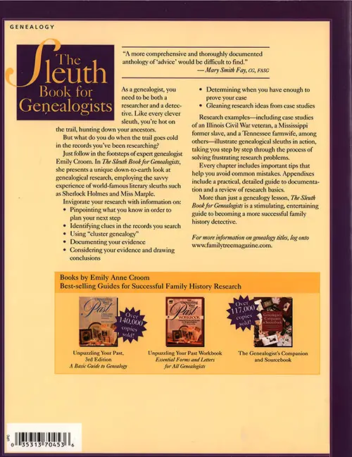 Back Cover - The Sleuth Book for Genealogists: Strategies For More Successful Family History Research