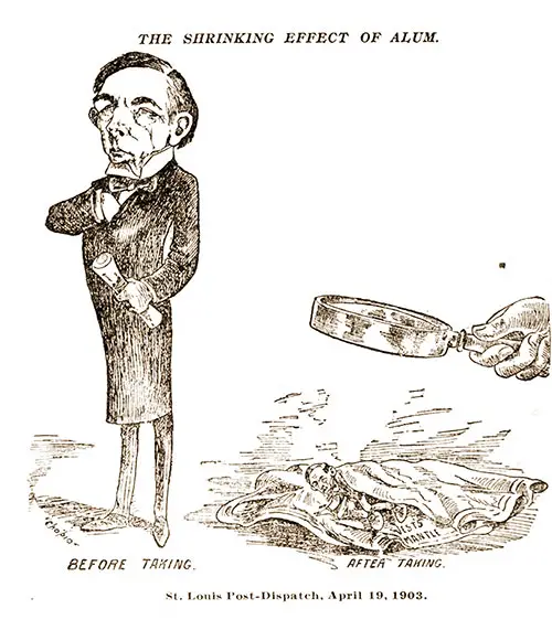 Before and After Taking Alum Baking Powder: The Shrinking Effect of Alum. St. Louis Post-Dispatch, April 19, 1903.