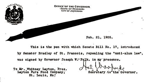 This is the Pen with which Senate Bill No. 17, introduced by Senator Bradley of St. Fracois, repealing the "Anti-Alum Law," 