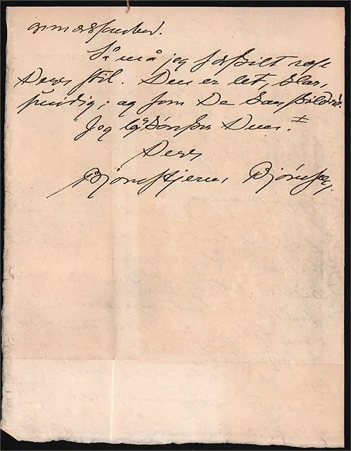 Second Page of Letter written in Norwegian, attached to Title Page.