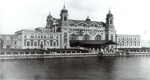 Ellis Island, Main Building and Main Crib Wall, ca. 1904-1910.