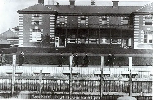 President Taft visiting Ellis Island, 18 October 1910, showing west end of main crib, Island One.