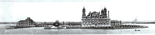 Halftone Panaorama of New Hospital Building, Ellis Island, 1902.