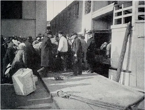 Rushing Immigrants onto Ellis Island Barges.