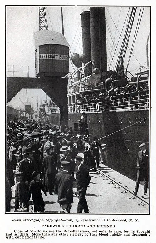 Emigrants Say Farewell to Home and Friends as They Board the Steamship Bound for America.