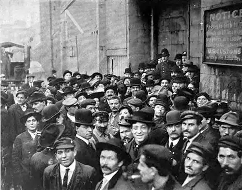 Boston Immigrant Landing Station - Recently Arrived Immigrants circa 1912. The New Immigration, 1912.