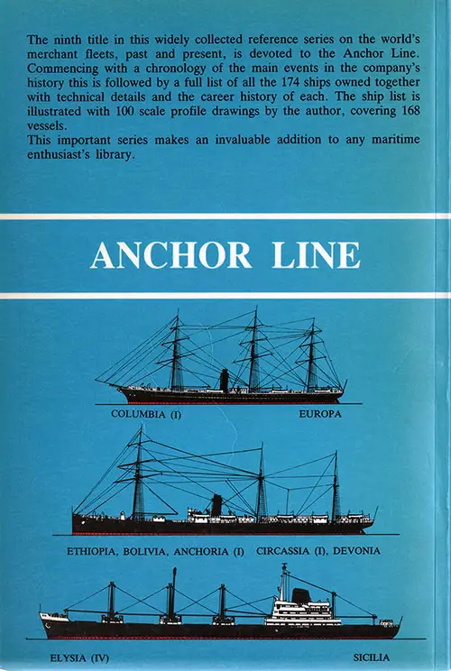 Back Cover, Merchant Fleets #9: Anchor Line, by Duncan Haws, 1986.