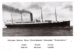 The Cunard Royal Mail Twin-Screw Steamer Carpathia