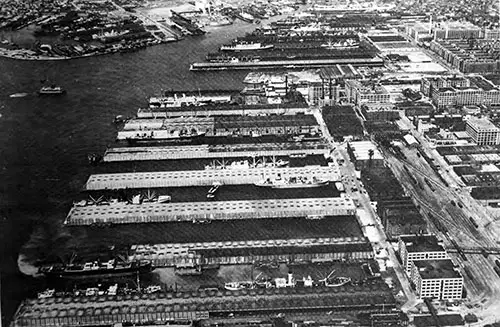 Bush Terminal Co. Piers and Buildings -- Bay Ridge Channel, Brookly, NY. Board's Erie Basin at Upper Left. Gowanus Creek at Upper Center.