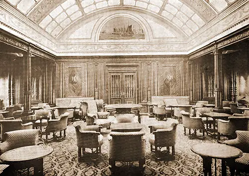 First Class Smoking Room, Looking Aft, on the RMS Mauretania, 1907.