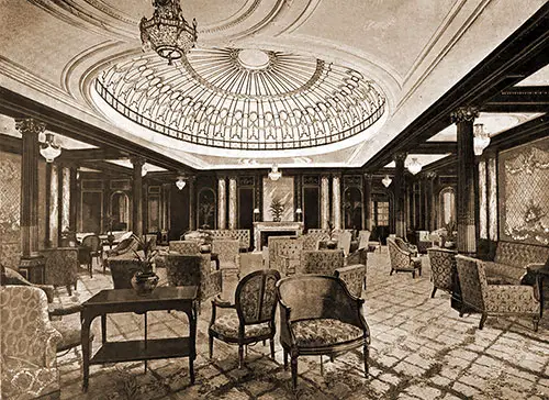 First Class Music Room and Lounge on the RMS Mauretania, 1907.