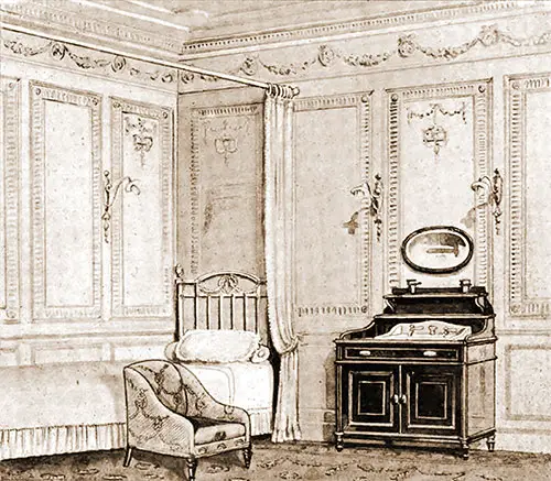First Class Stateroom Called the Adams Room on the RMS Mauretania, 1907.