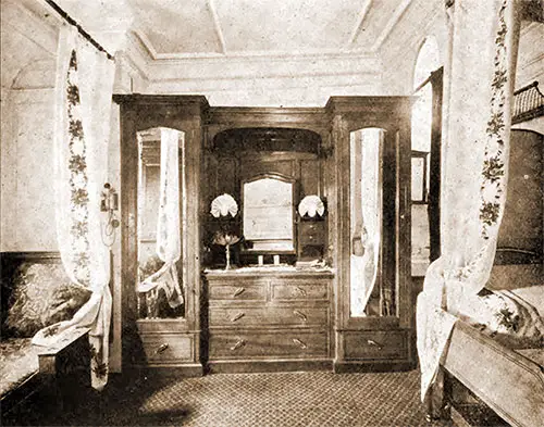 Special First Class Stateroom on the Upper Deck on the RMS Mauretania, 1907.