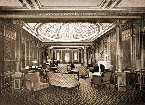 First Class Library and Writing Room on the RMS Mauretania, 1907.