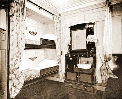Two-Berth Second Class Stateroom on the RMS Mauretania, 1907.