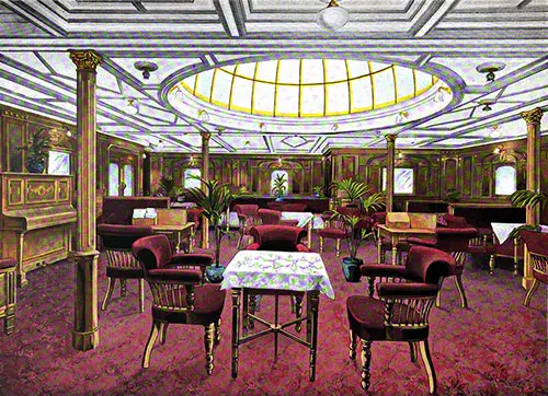 Second Class Drawing Room on the RMS Mauretania of the Cunard Line, 1907.