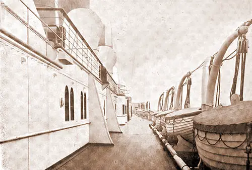Housing of the Lifeboats on the Boat Deck on the RMS Mauretania, 1907.