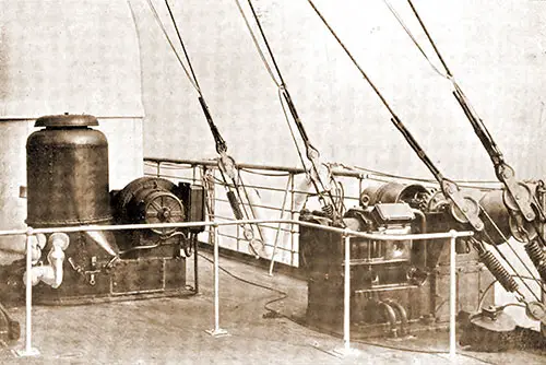 Lifeboat Winch and Thermotank on the Sun Deck of the RMS Mauretania.