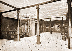 Entrance to Boat Deck Showing the Elevators on the Cunard Express Liner RMS Mauretania, 1907.